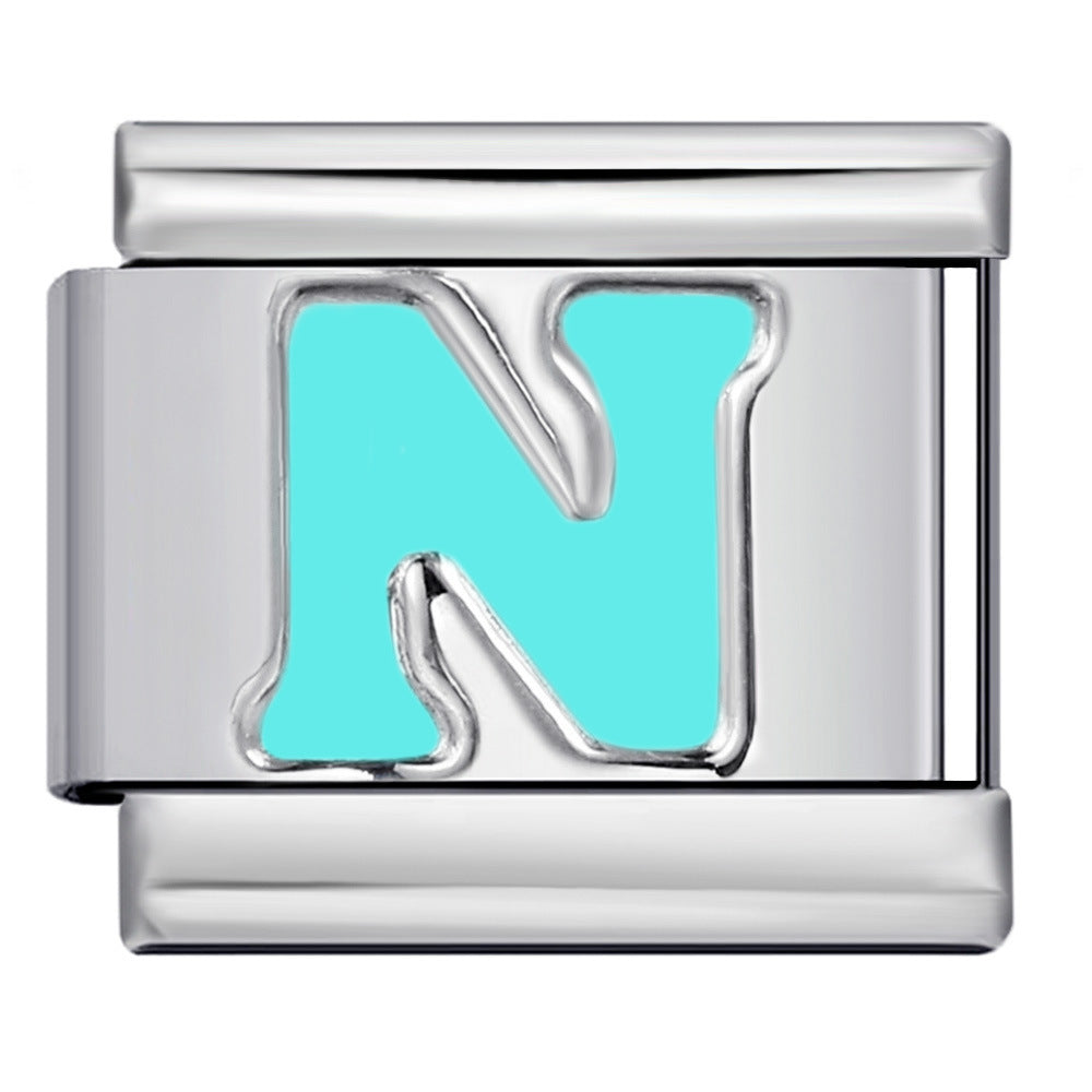 Wholesale Italian Charm Bracelet 9mm DIY Splicing Blue Letter Series Stainless Steel Composable Bracelet