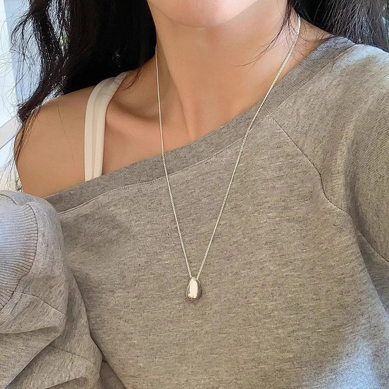 Wholesale Minimalist Water Drop Long Sweater Chain,  Copper Electroplated,  Boutique Resale Necklace Accessory