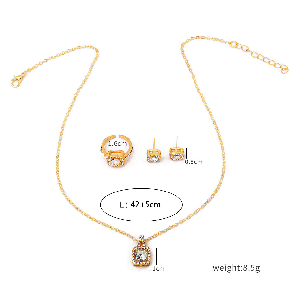 Wholesale  Four-Claw Square Diamond Fashion Light Luxury Clavicle Chain Earrings