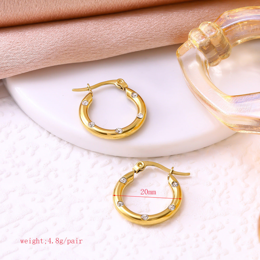 Wholesale  Accessible Luxury High-End Diamond-Encrusted Titanium Steel Earrings,  Fashionable and Versatile Personalized Stainless Steel Earrings