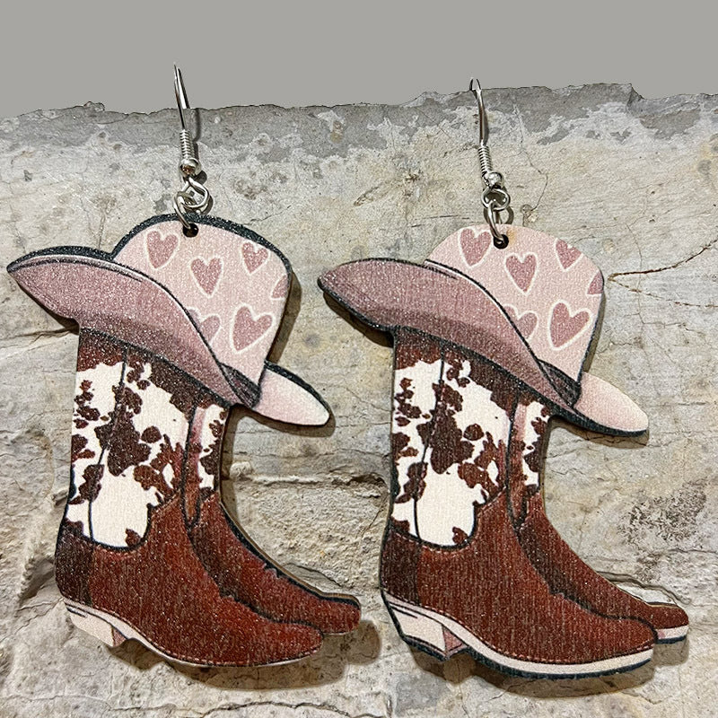 Wholesale 2 Pairs/pack Valentine's Day Lip Color Matching Boots Leopard Print Wood Earrings ACC-ES-HY186