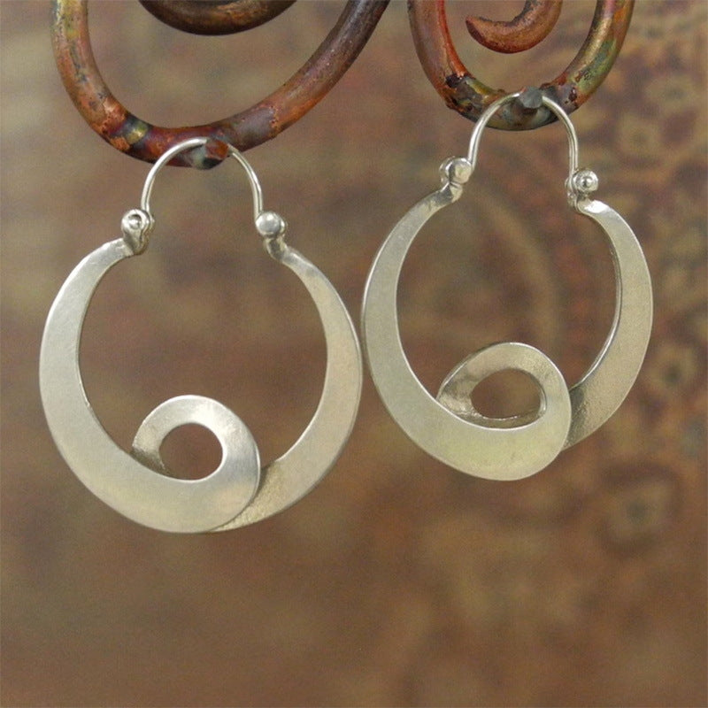 Wholesale Geometric Gypsy Curved Metal Earrings Vintage Hollow Curly Ancient Silver Earrings