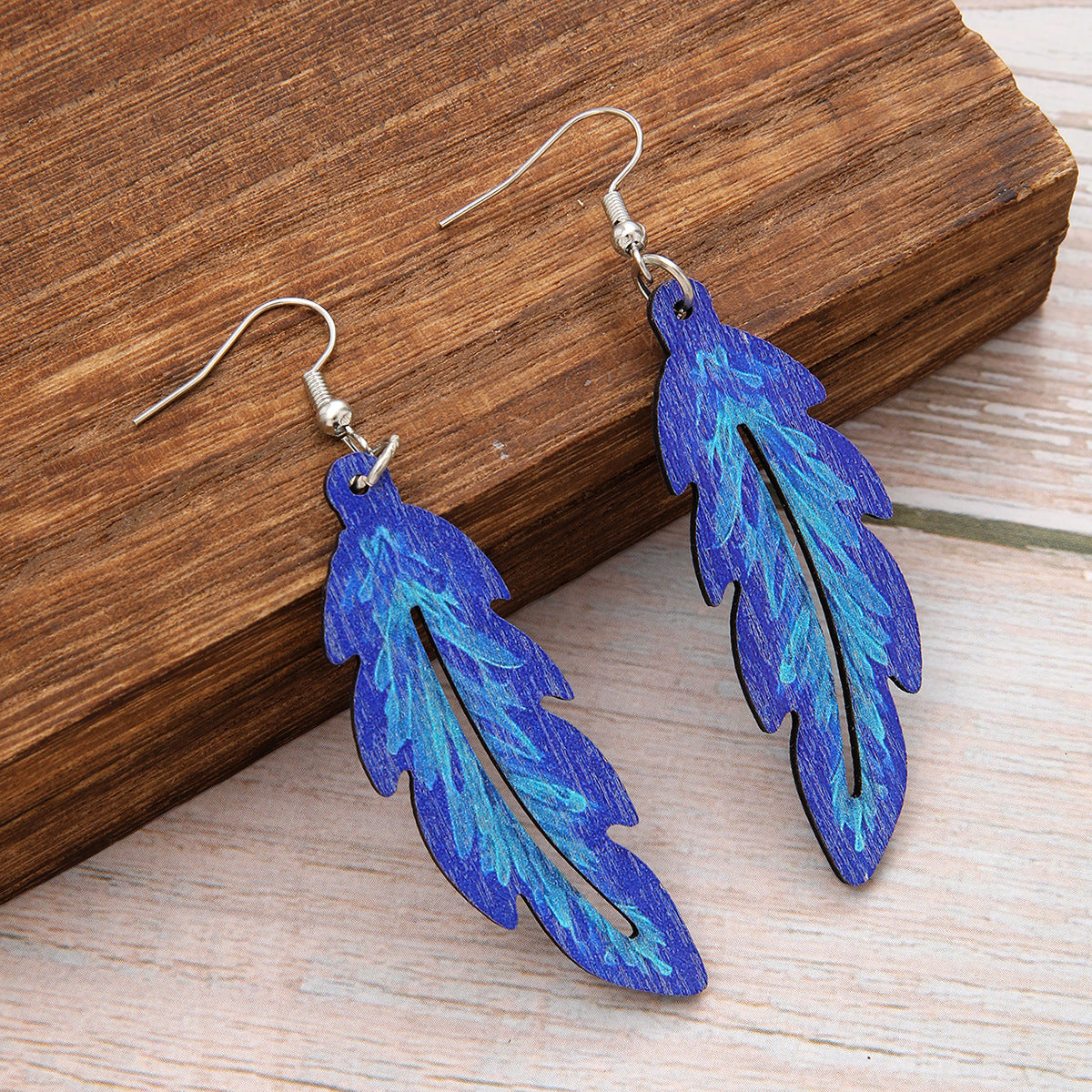 Wholesale Bohemian Ethnic Style Retro Feather Leaf Earrings
