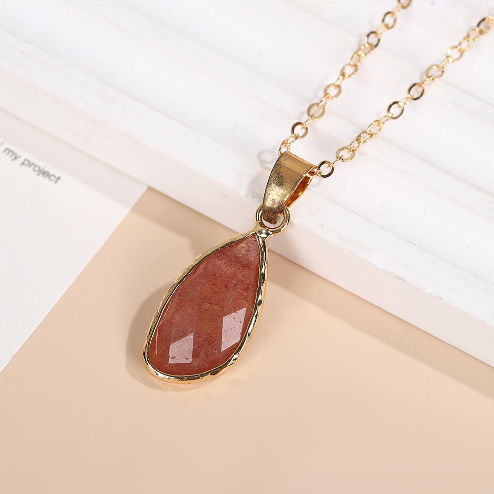Wholesale Chic Water Drop Quartz Pendant Necklace Gold Plated Copper Frame Gift For Everyday Wear Boutique Resale