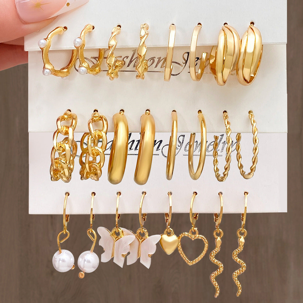 Wholesale alloy love Pearl lock snake butterfly mushroom lock ear buckle  earrings