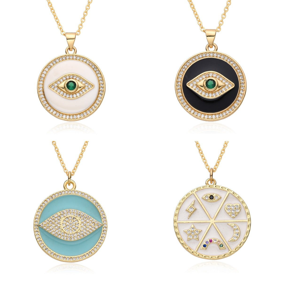 Wholesale color zircon clavicle chain drop oil enamel eye pendant necklace