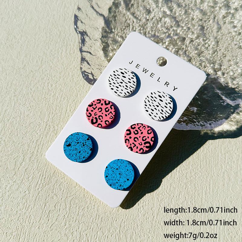 Wholesale printing spray paint clay texture colorful round cute contrast color ear studs  earrings