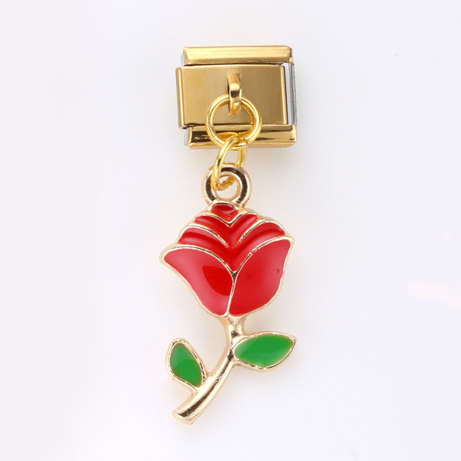 Wholesale 10pcsRed Series Alloy Pendant Italian Module DIY Stainless Steel Bracelet Accessories