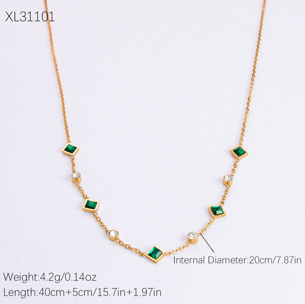 Wholesale Stainless Steel Necklace 18K Gold Plated Square Emerald Rhinestone Zircon Choker Necklaces ACC-NE-YuHui003