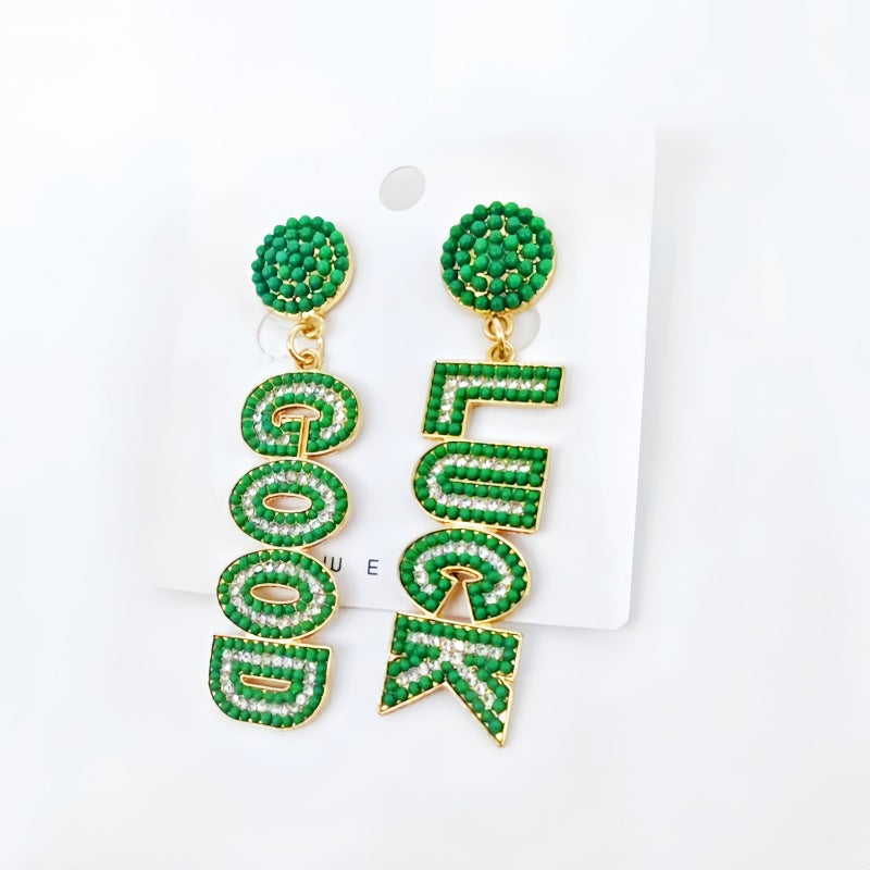 Wholesale St. Patrick's Day Alloy Letter Diamond Earrings