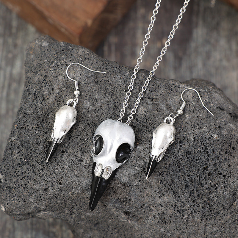 Wholesale Vintage Skull Crow Head Alloy Clavicle Chain Earrings Set