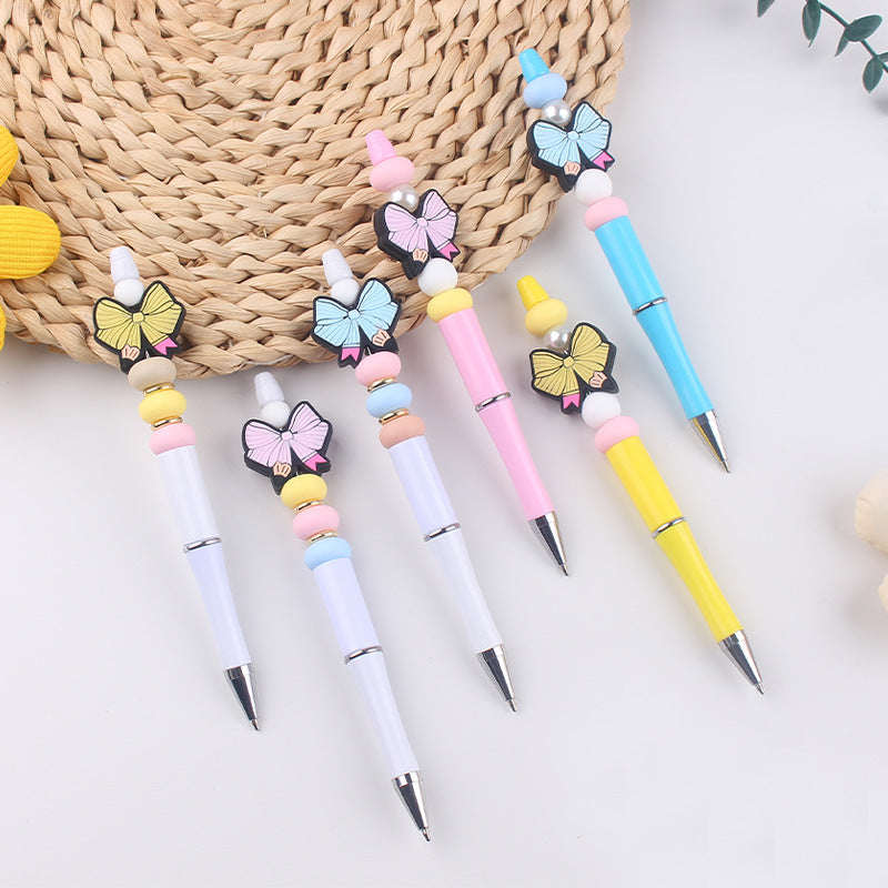 Wholesale  Teachers' Day Beaded Pen DIY Creative Cartoon Bow Silicone Beaded Pen