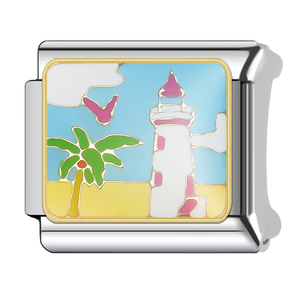 Wholesale Italian Charm Bracelet 9mm DIY Splicing Holiday Scenery Stainless Steel Composable Bracelet