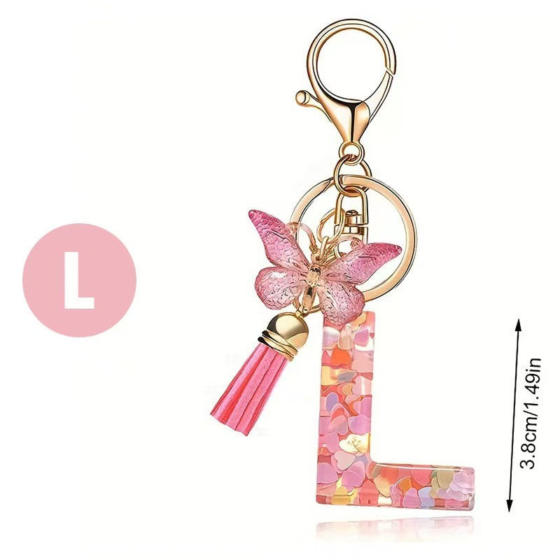 Wholesale Trendy Cute 26 Piece Alphabet Initial Keychain Set With Tassel Butterfly Pendant Bag Charm Gift