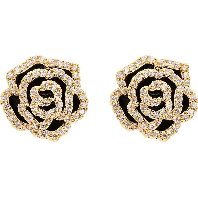 Wholesale S925 Silver Needle Retro Exquisite Small Camellia Earrings