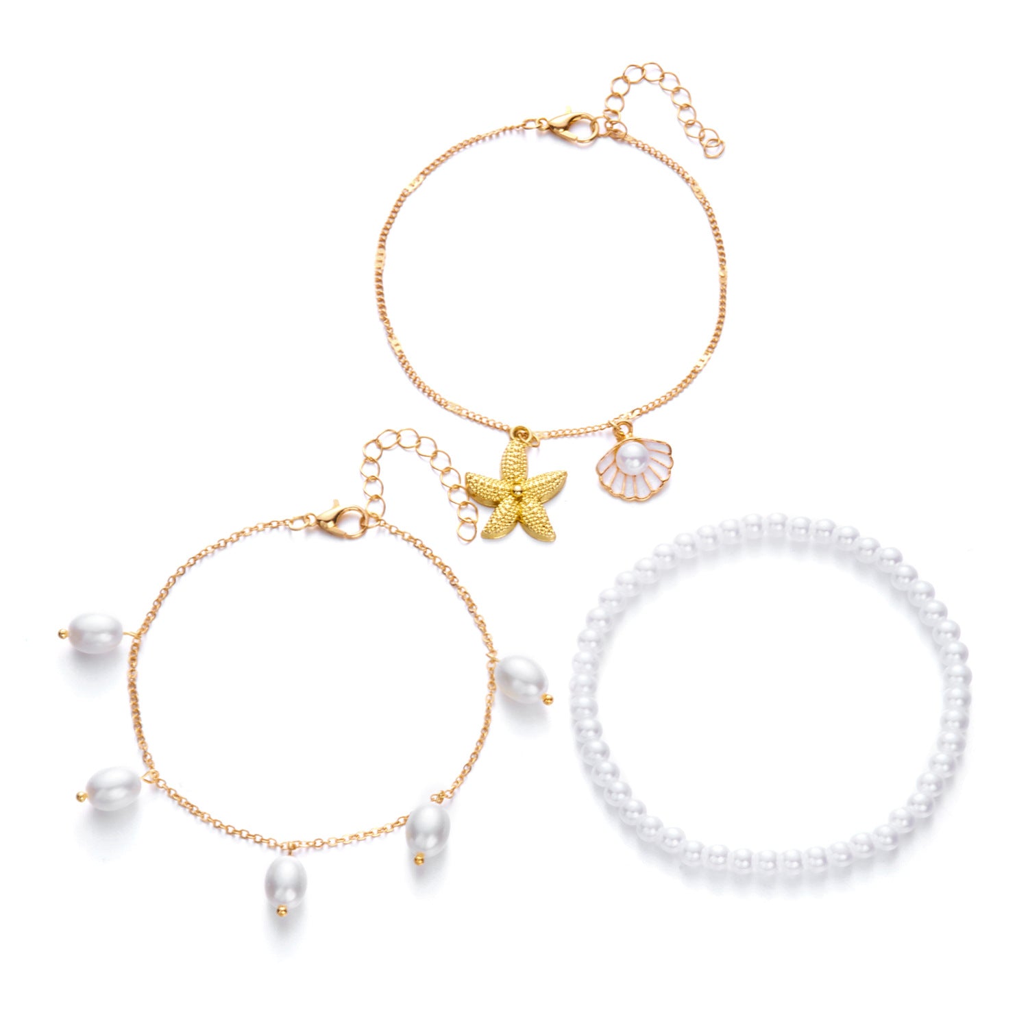Wholesale  Starfish Round Shell 3-piece Set Foot Chain