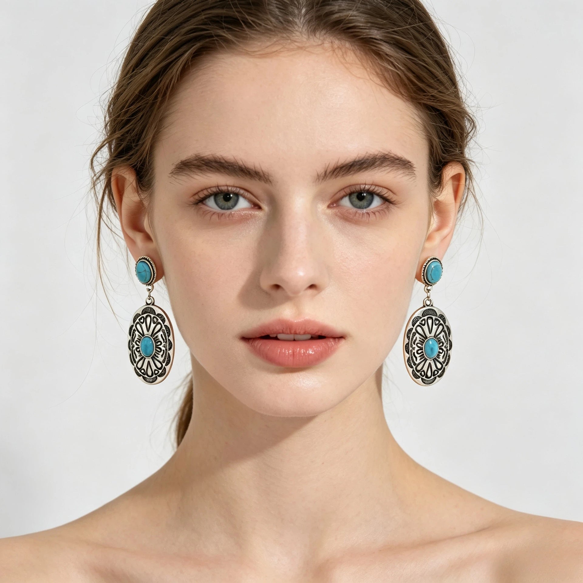 Wholesale Zinc Alloy Turquoise Boho Earrings Geometric Design Fashion Accessory For Women Trendy Gift