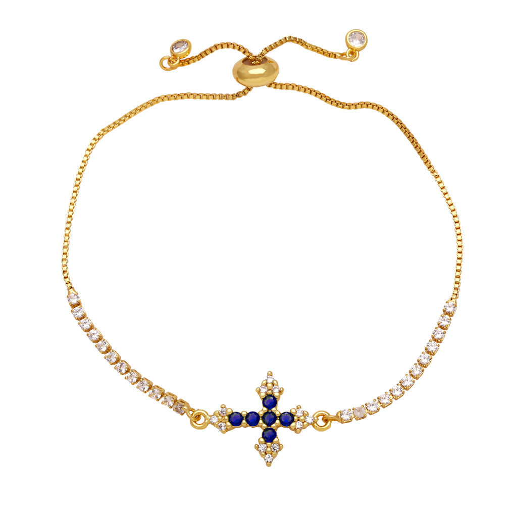 Wholesale Copper bracelet with zircon-encrusted cross pendant