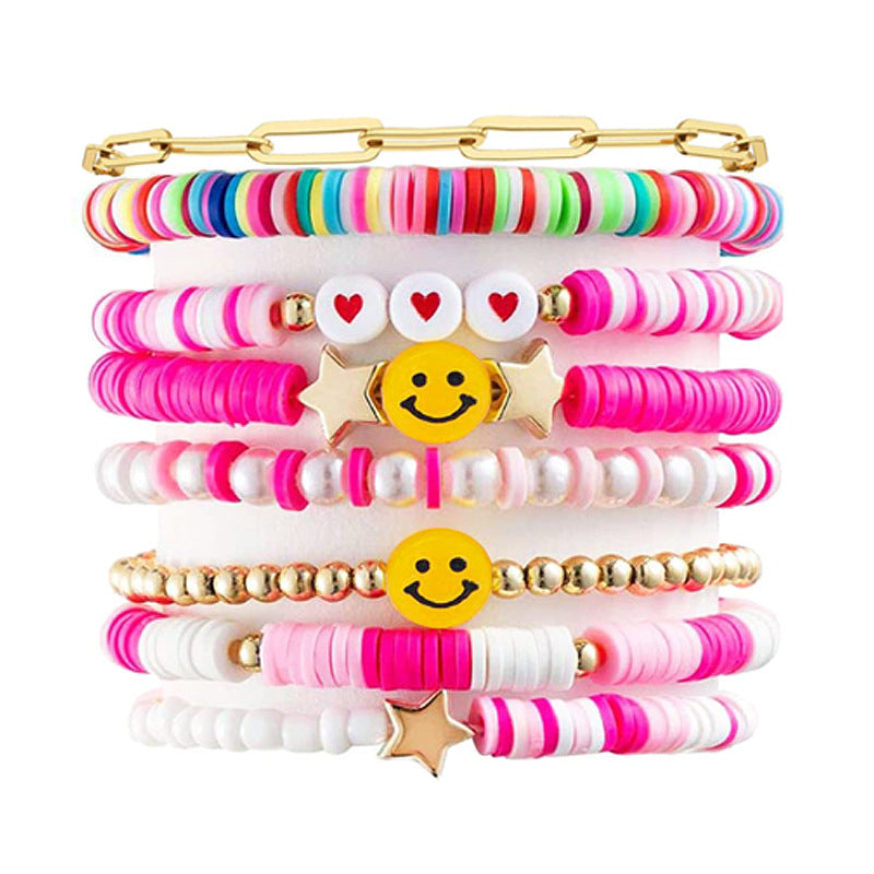 Wholesale Bohemian Style Colorful Polymer Clay Smiling Heart Shaped Pearl Bracelet Jewelry ACC-BT-YiYe005