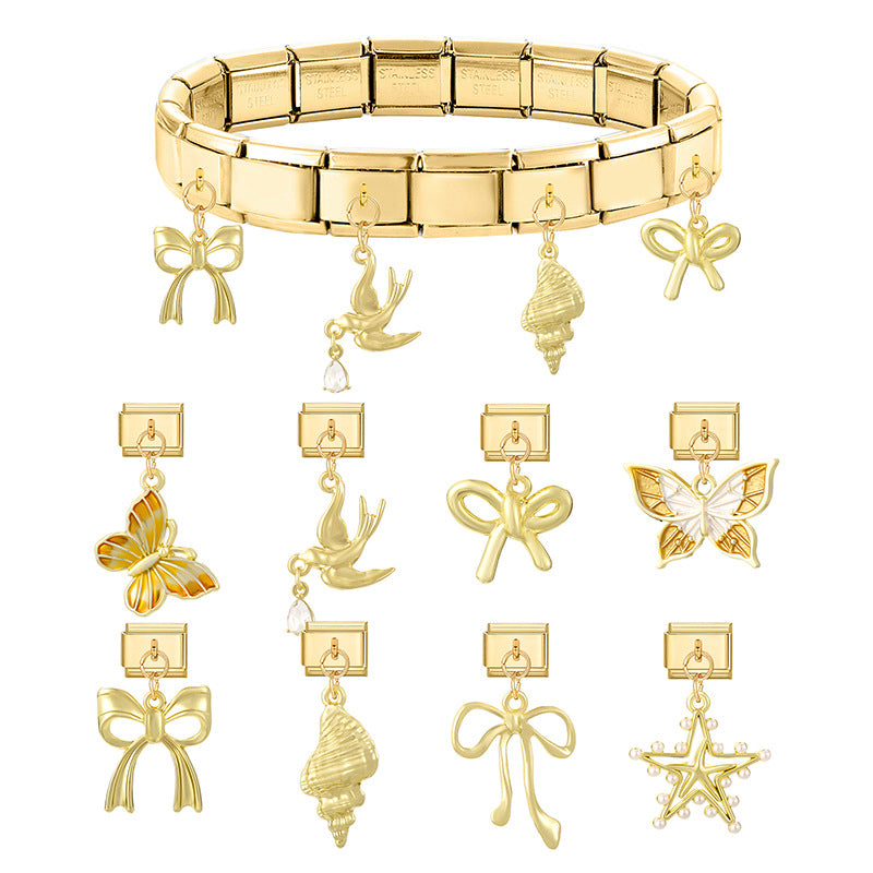 Wholesale Italian Charm Bracelet 9mm DIY Splicing Bow Series Stainless Steel Composable Bracelet