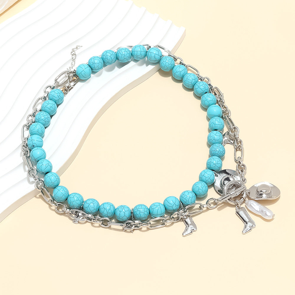 Wholesale  Denim Style Hat Boots Pendant Necklace Multi-Layer Clavicle Necklace