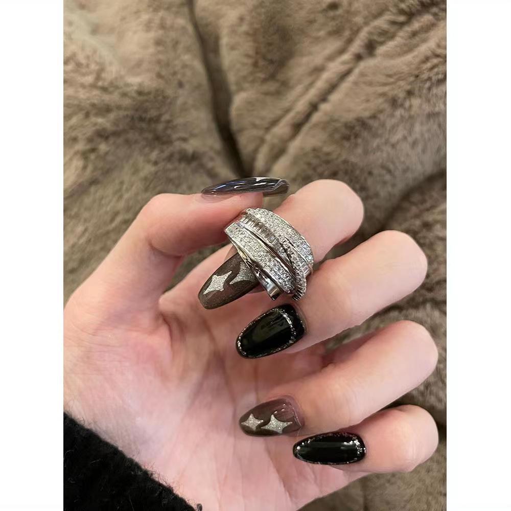 Wholesale Luxury Silver Zircon All-Match Vintage Personalized  Adjustable Ring