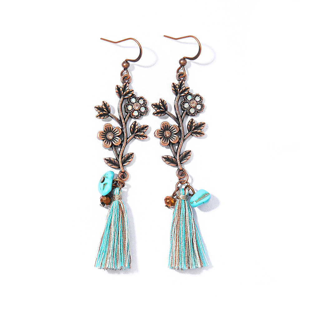 Wholesale Handmade Woven Tassel Earrings Bohemian Style Zinc Alloy Summer Beach Holiday Fashion Accessory