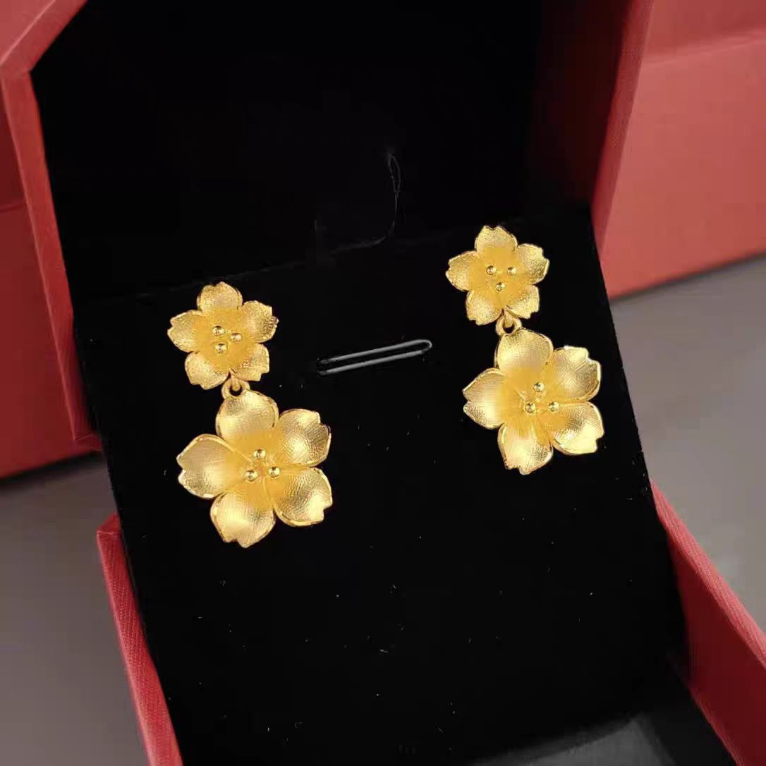 Wholesale Twin Flower Earrings Gold Plated Brass Fashion Accessory for Party or Everyday Wear