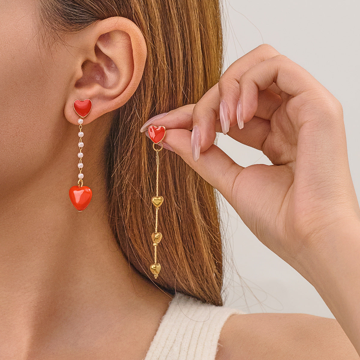 Wholesale Man-made pearl heart earrings