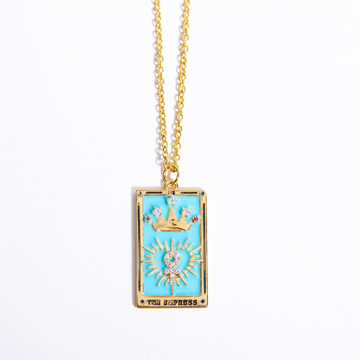 Wholesale Vintage Tarot Card Inlaid Diamond Oil Dripping Square Card Copper Necklace