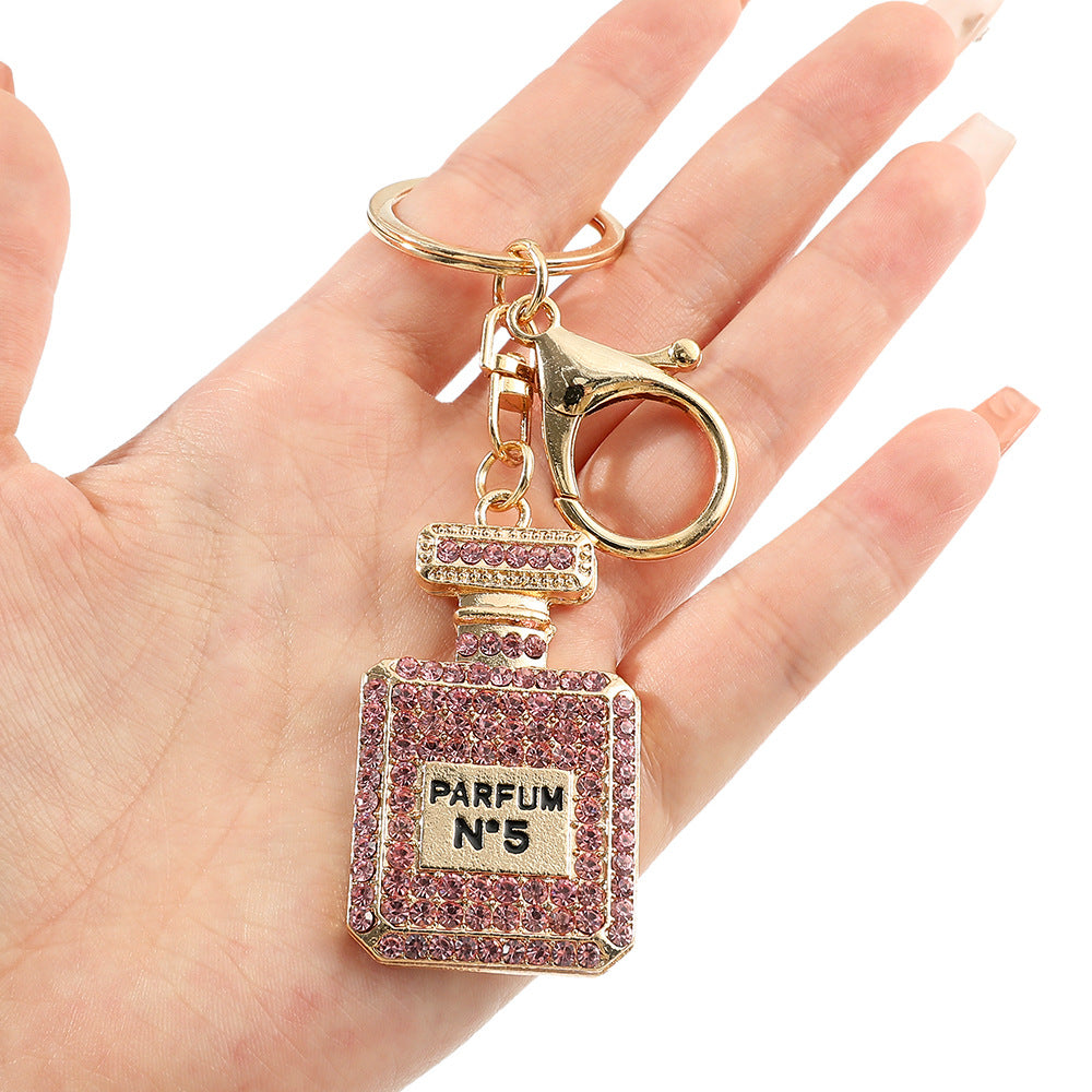 Wholesale  creative fashion rhinestone  keychain full diamond perfume bottle  keychain