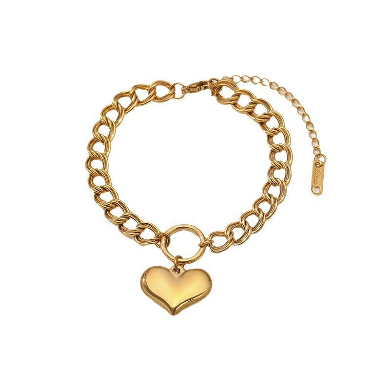 Wholesale Titanium Steel Electroplated Minimalist Love Bracelet with Peach Heart,  Trendy Fashion Accessory Gift