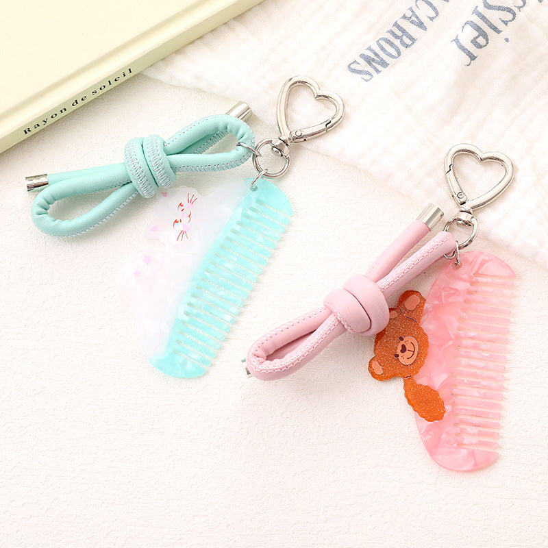 Wholesale Cartoon Cute Bear Acetate Comb Bag Pendant Leather Keychains