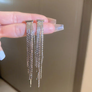 Wholesale Silver Needle leaves sequins tassel geometric earrings