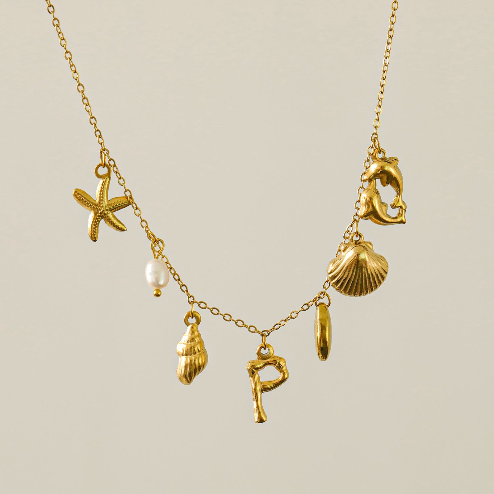 Wholesale 26 Letters Freshwater Pearl Starfish Ocean Series Necklace