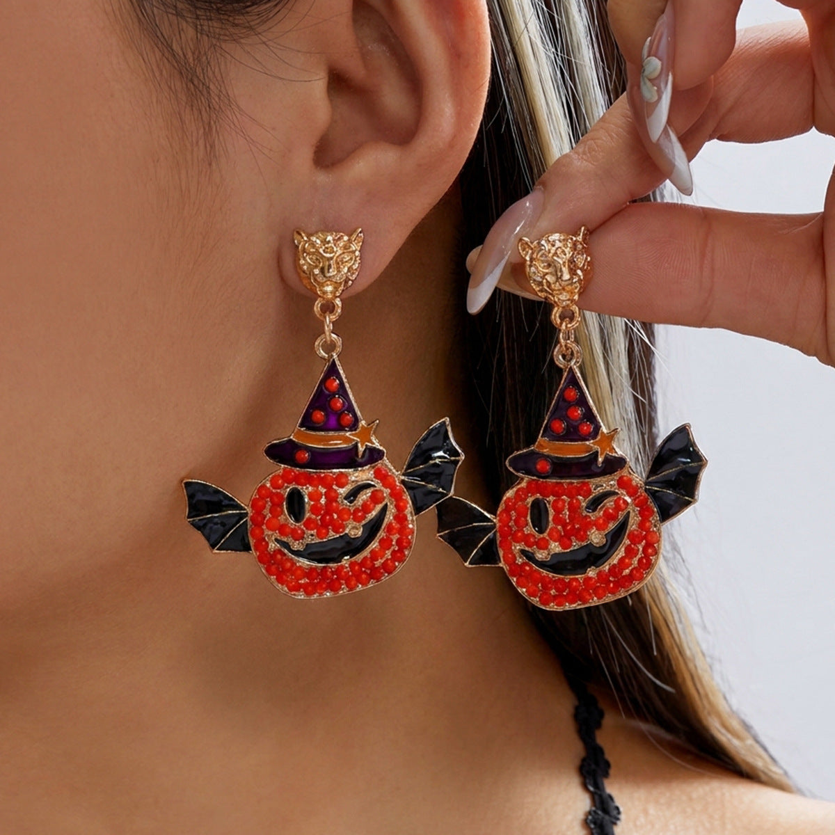 Wholesale  Skull Pumpkin Drip Rhinestone Earrings Alloy Fashion Jewelry for Party
