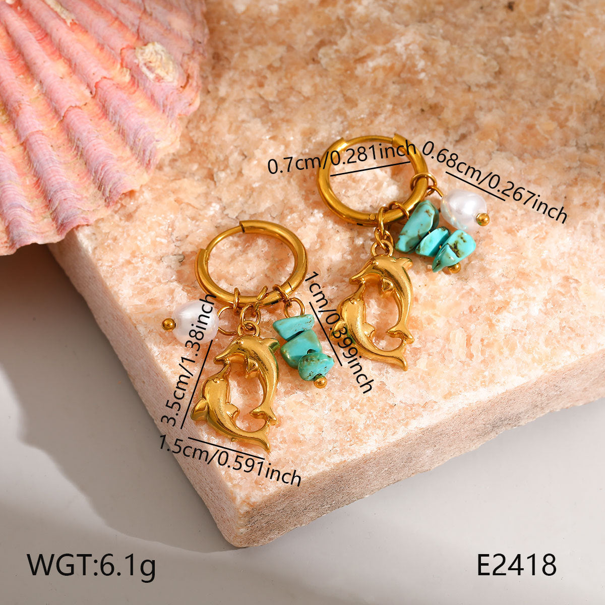 Wholesale Stainless Steel Vintage Gold-Tone Ocean Series Double Dolphin Earrings Women Fashion Jewelry Accessory