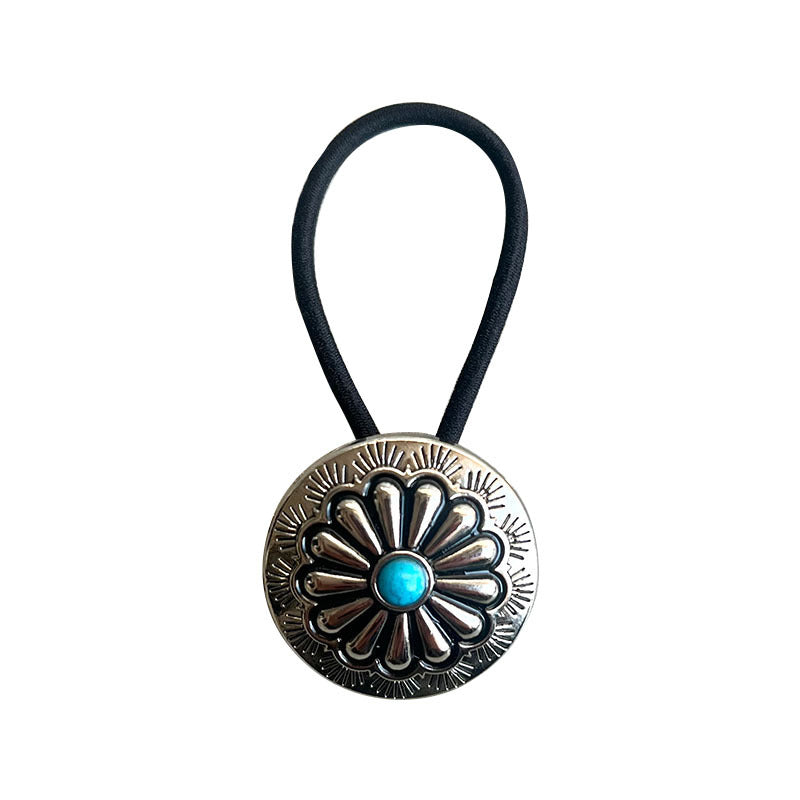 Wholesale 3 pcs/ pack American Western Cowboy-Style Hair Tie — Unique,  Retro " Pumpkin Blossom"  &  Turquoise Hair Ring