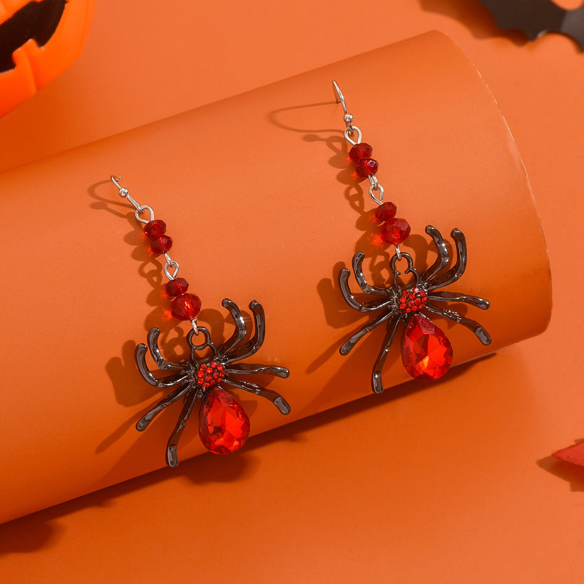 Wholesale Electroplated Zinc Alloy Gothic  Earrings Red Gemstone  Jewelry Accessory