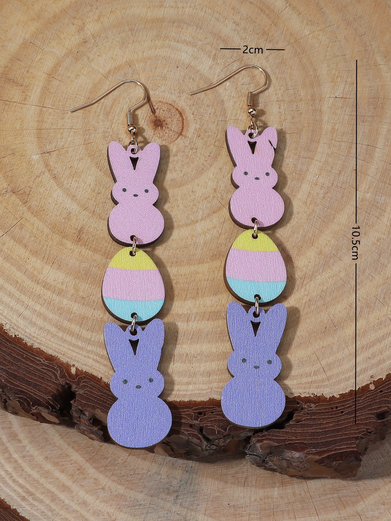 Wholesale Easter pink and purple rabbit egg wooden earrings