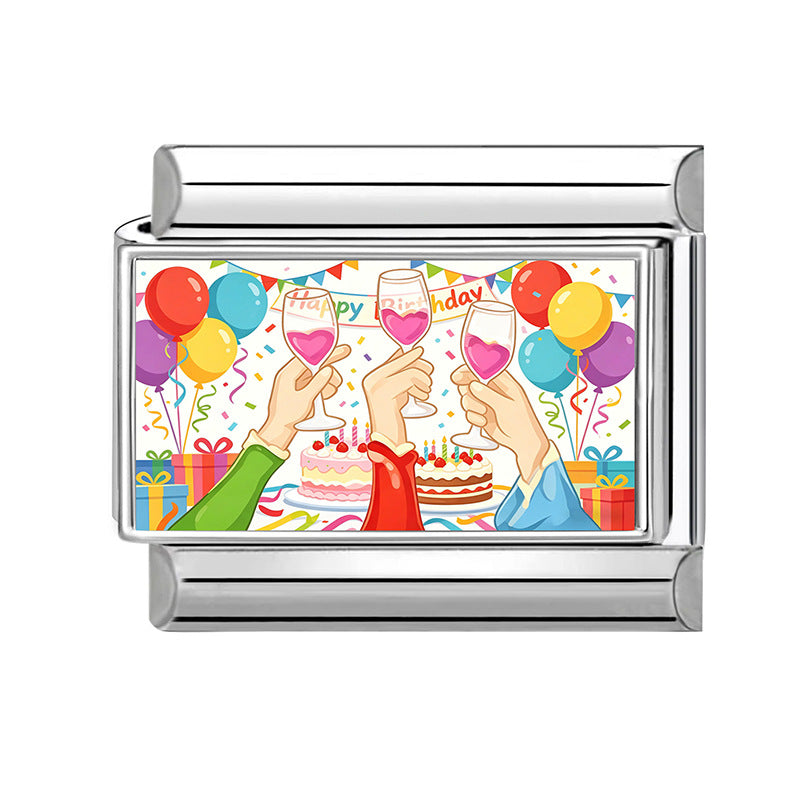 Wholesale Italian Style Birthday Theme Patchwork Stainless Steel Bracelet Fashion Accessory Gift