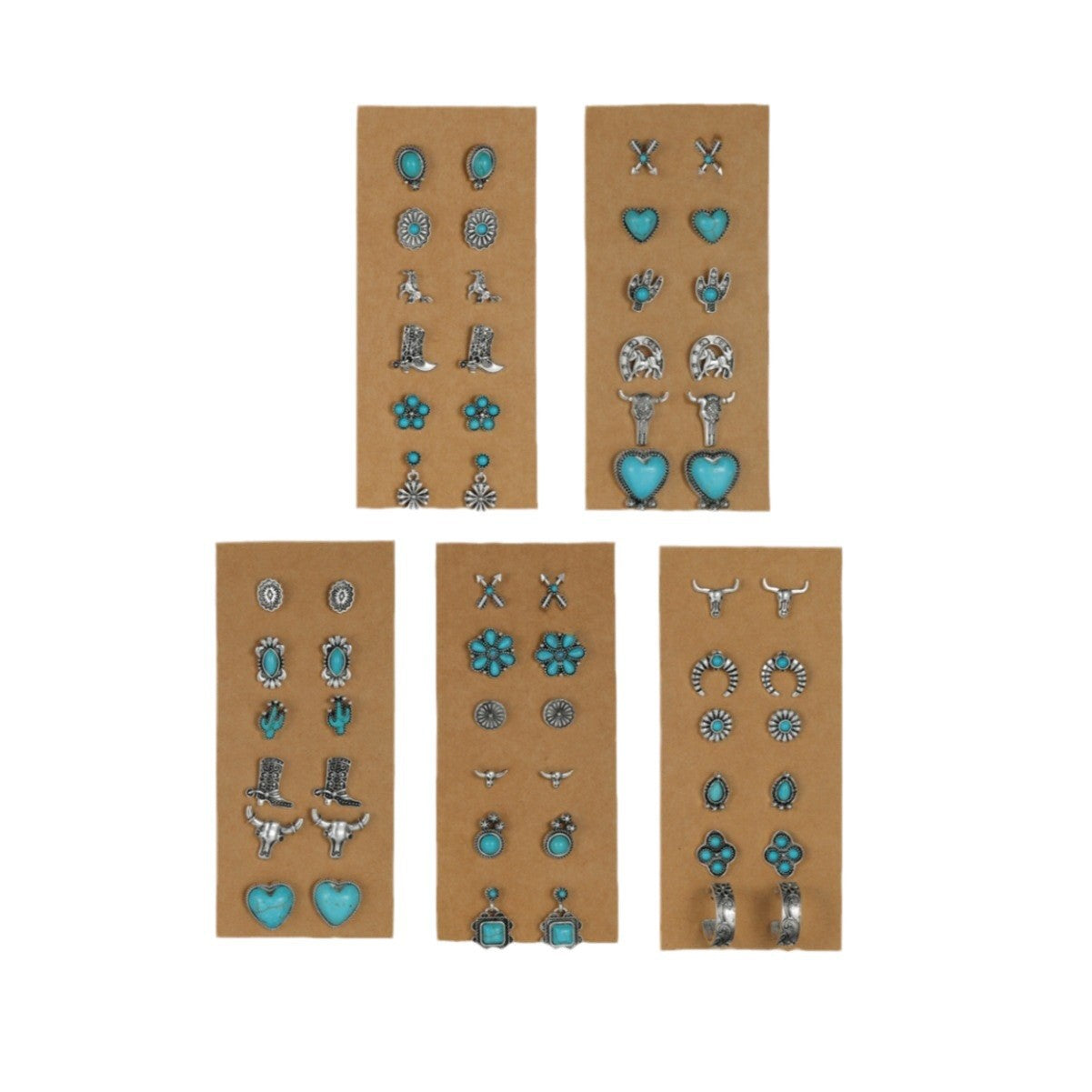Wholesale Western-style turquoise heart earrings 6-piece set