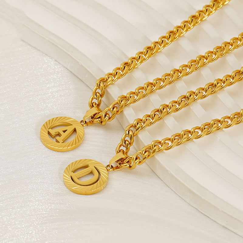 Wholesale Stainless steel Hollow Round 26 English Letter Necklace