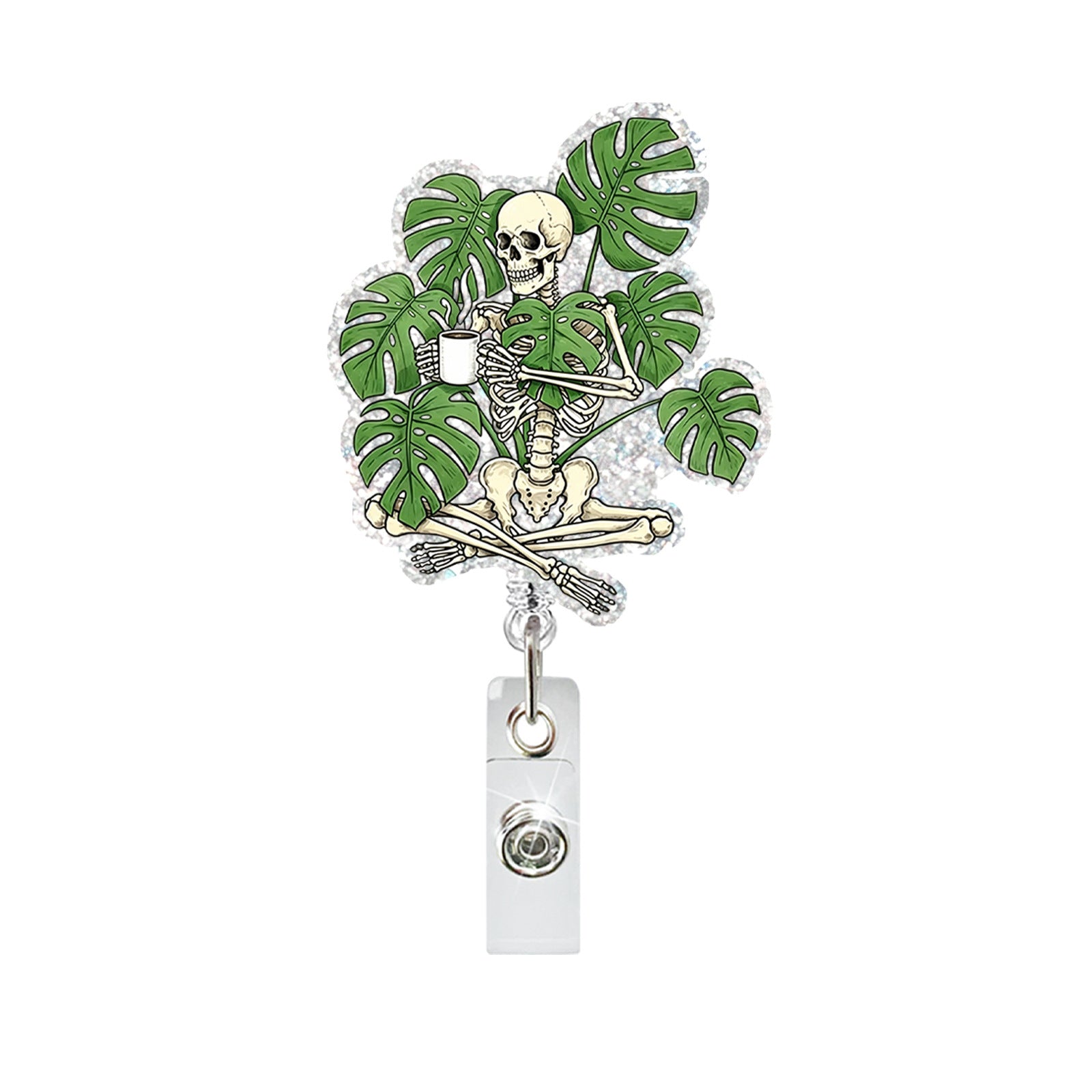 Wholesale Monstera Skull Retractable Badge ID Holder - Acrylic Belt Clip,  Chic Car Key Accessory Gift