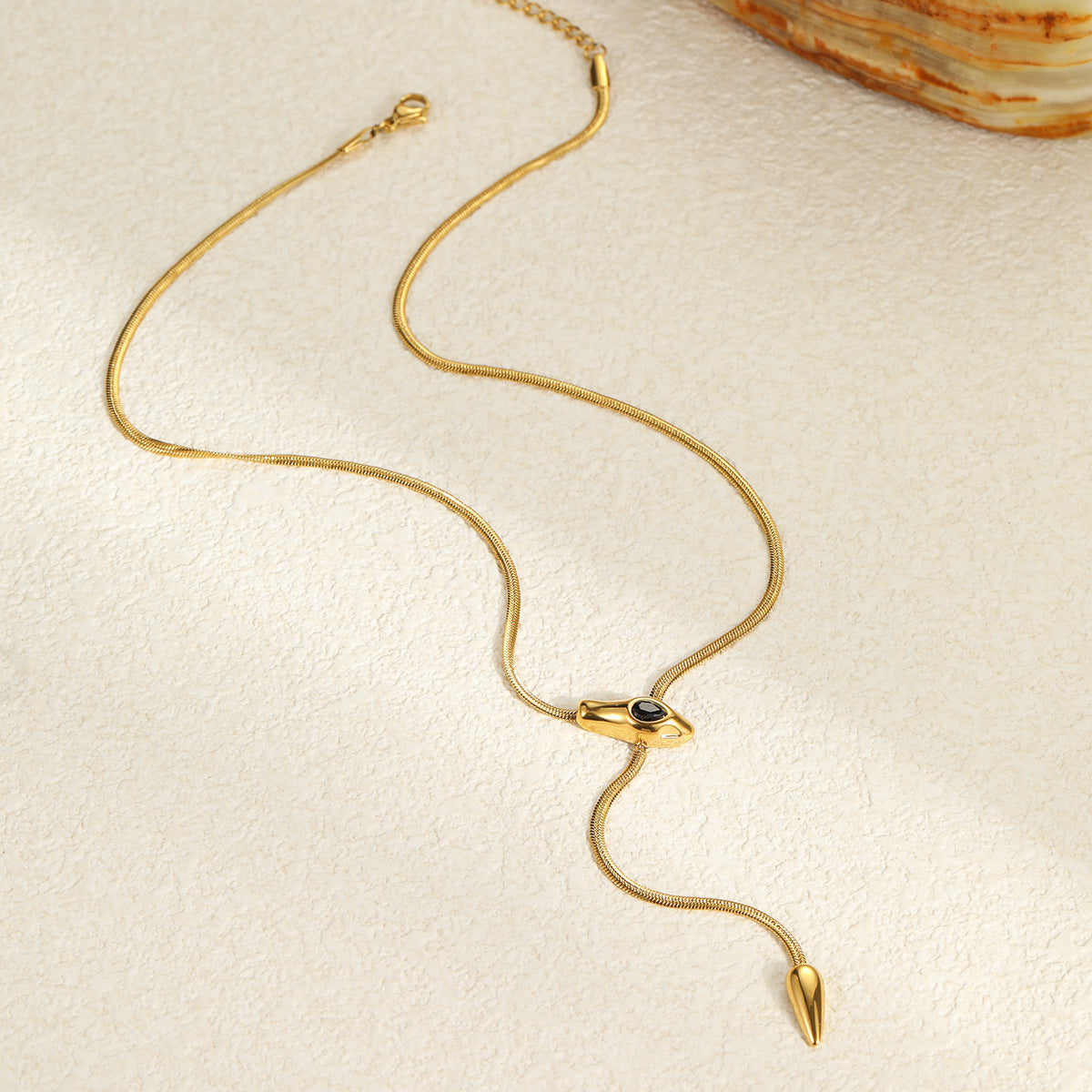 Wholesale Snake-shaped thin snake chain stainless steel necklace with zircon clavicle chain