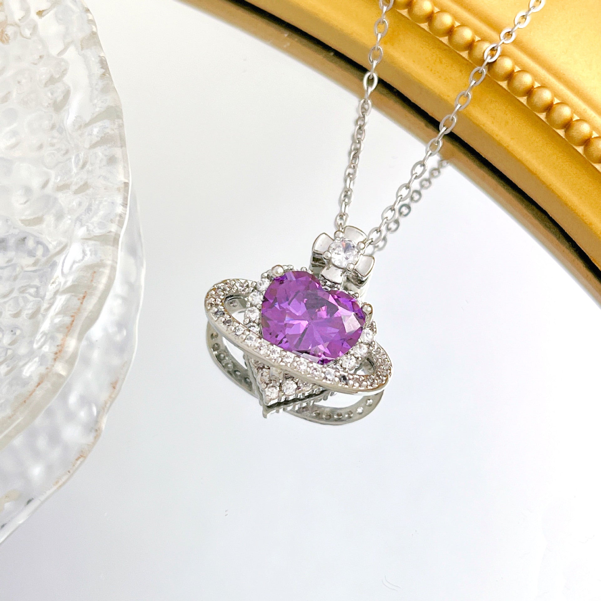 Wholesale Titanium Steel Heart Flower Necklace Gold Plated Sweet Style Boutique Jewelry