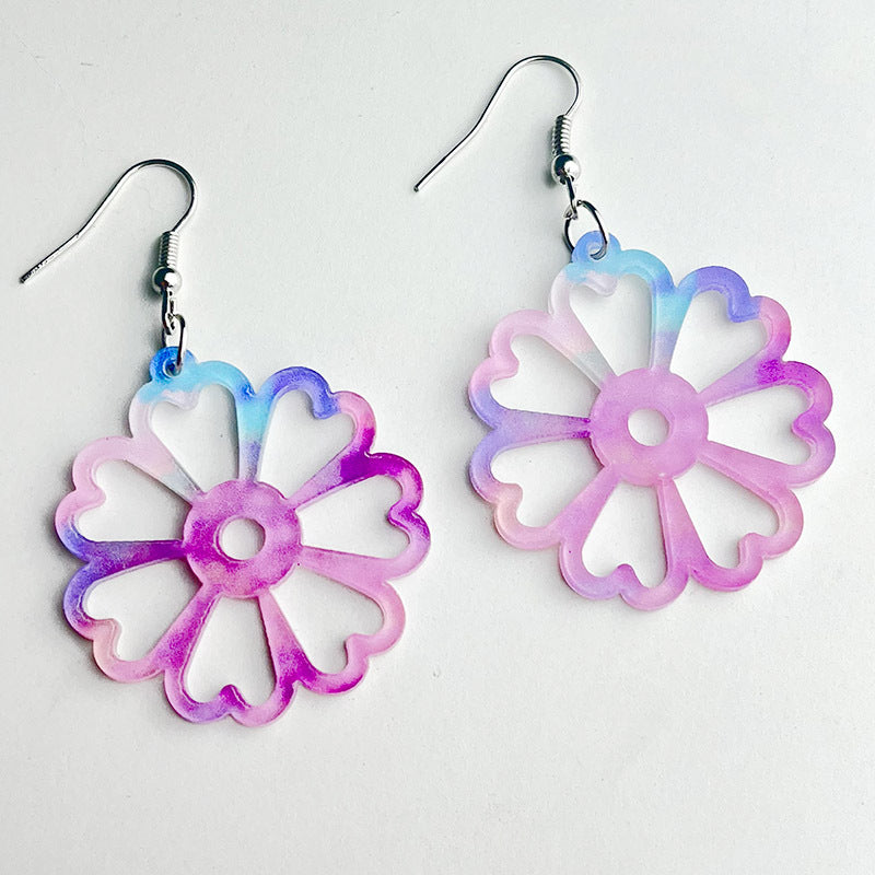 Wholesale 2 pairs/pack Valentine's Day Pink Smudge Flower Flamingo Strawberry Hollow Earrings