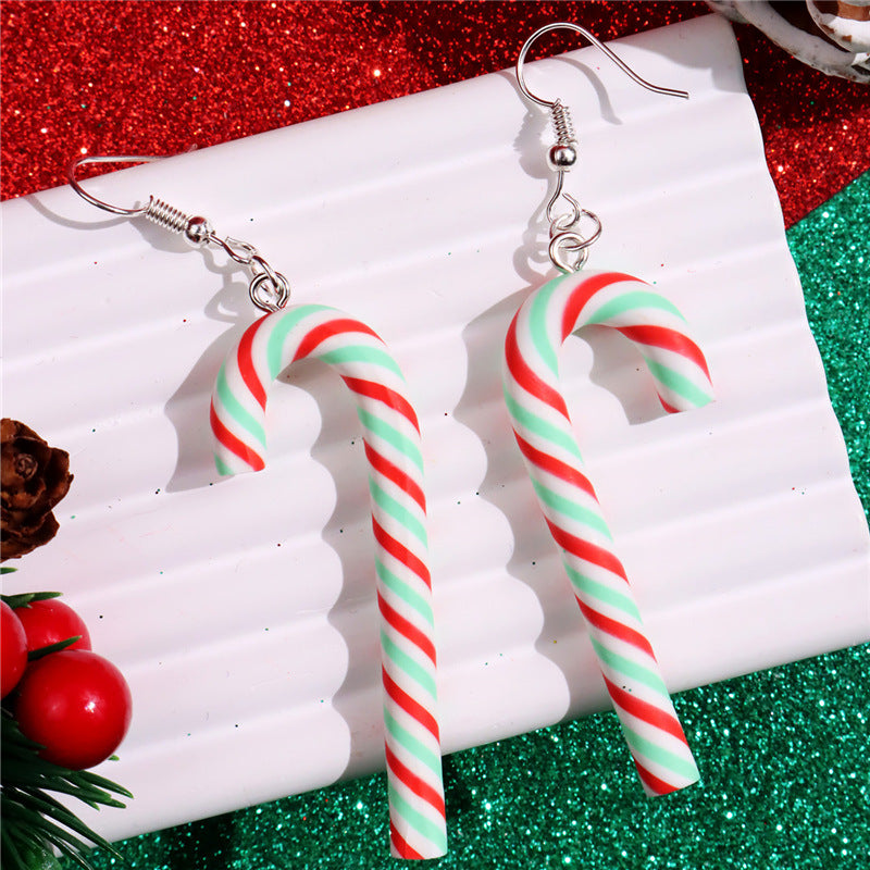 Wholesale  Soft Clay Large Candy Cane Christmas Colorful Rainbow Earrings