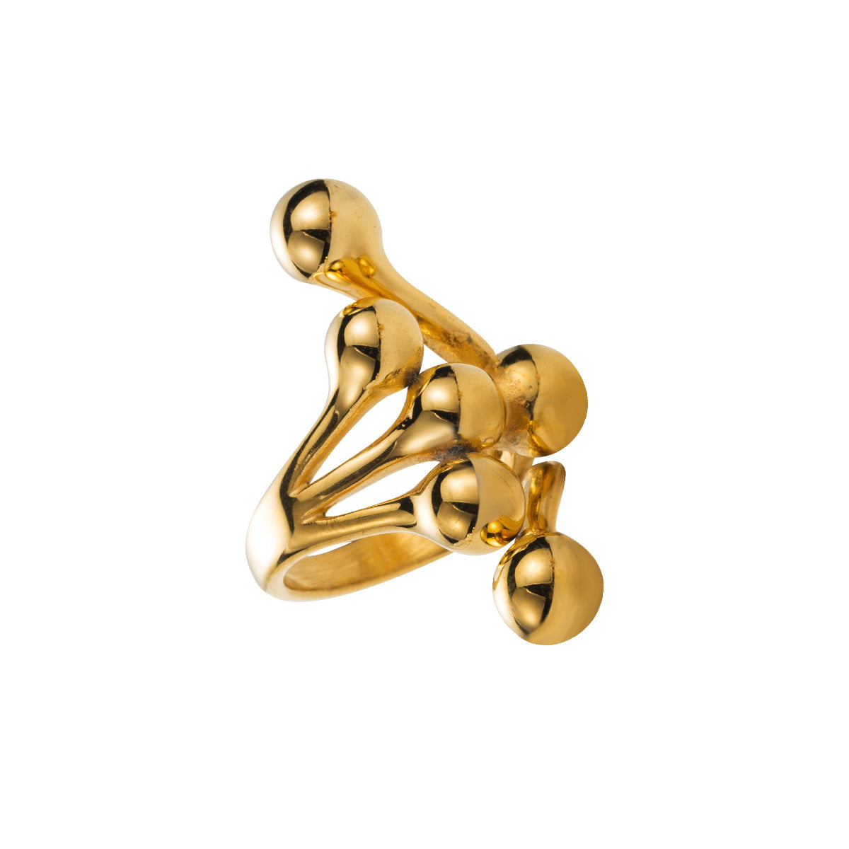 Wholesale stainless steel exaggerated ball cross Garland ring 18K gold  irregularRing