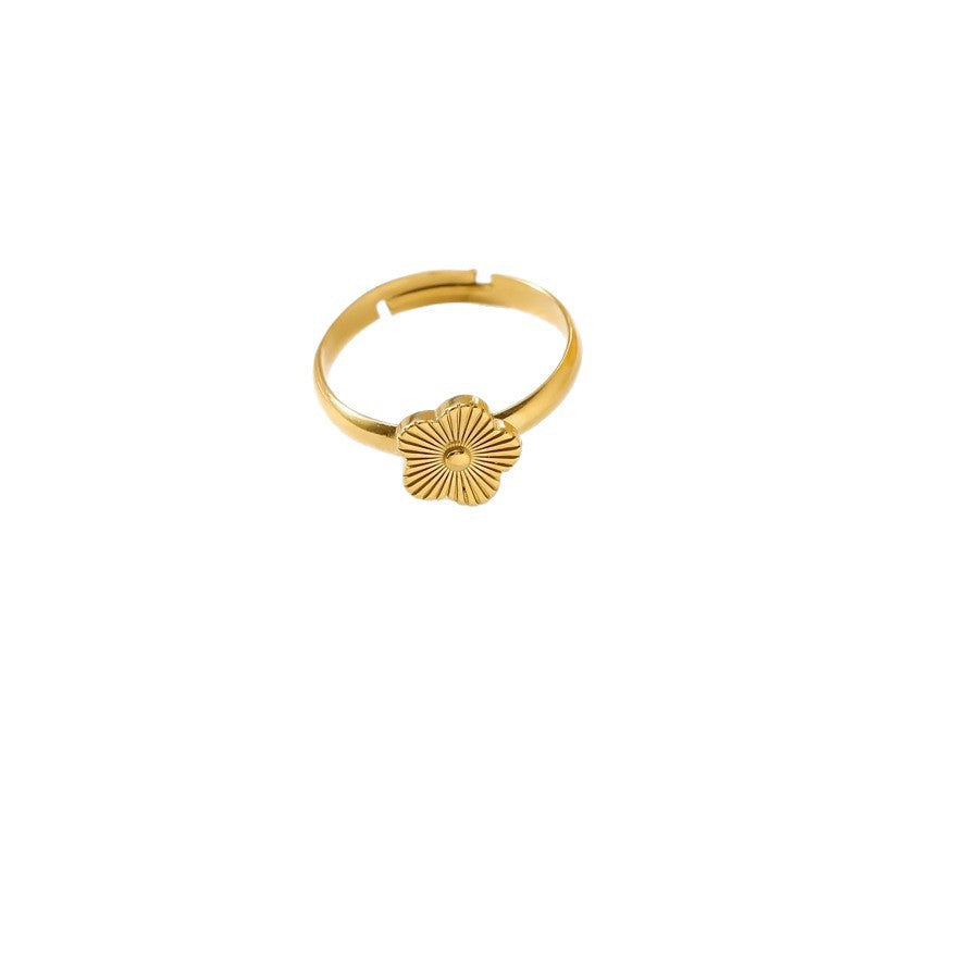 Wholesale 18K Gold Mini Five-Leaf Flower Adjustable Titanium Steel Ring